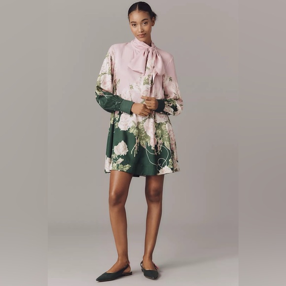 NWT Anthropologie Maeve Caroline Tie-Neck Mini Dress Pink Floral XXS - Picture 4 of 7